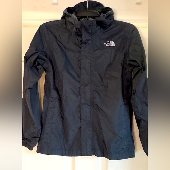 EUC The North Face Rain Jacket Girls Black Dryvent Windbreaker Hooded Sz L/14-16 - Picture 1 of 4